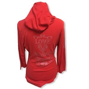 Seven7 Women’s Red Long Sleeve Shirt with Hood Medium